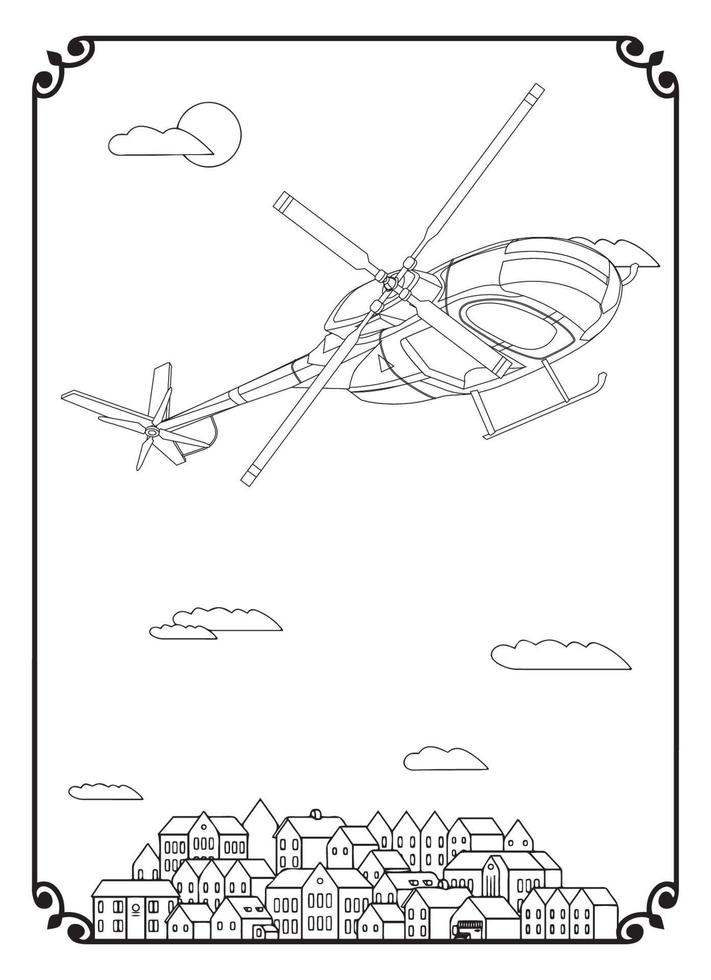 avião e cidade para colorir para adultos vetor