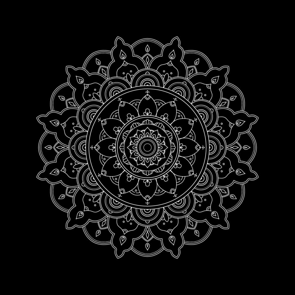 mandala branca no esboço de rabiscos de estêncil padrão preto, padrões de ornamento redondos para henna, mehndi, tatuagem vetor