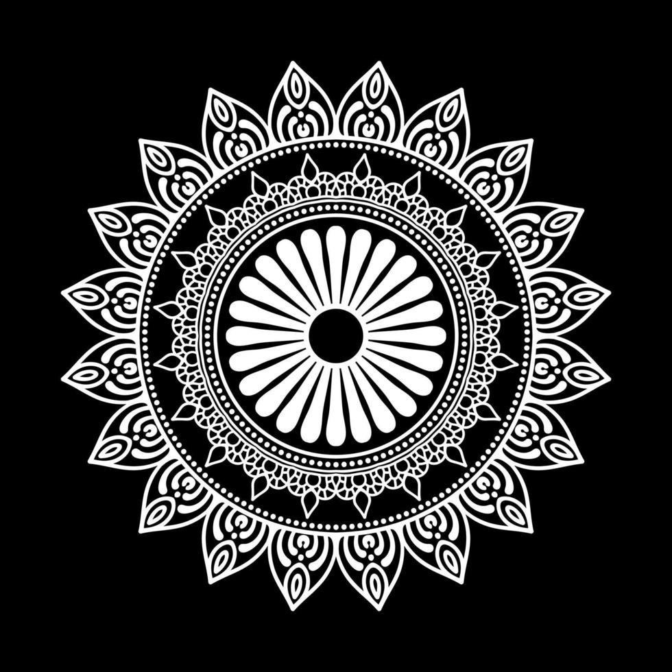 mandala branca no esboço de rabiscos de estêncil padrão preto, padrões de ornamento redondos para henna, mehndi, tatuagem vetor