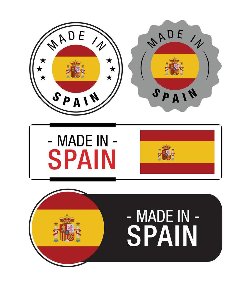 conjunto de rótulos feitos na espanha, logotipo, bandeira da espanha, emblema do produto espanha vetor