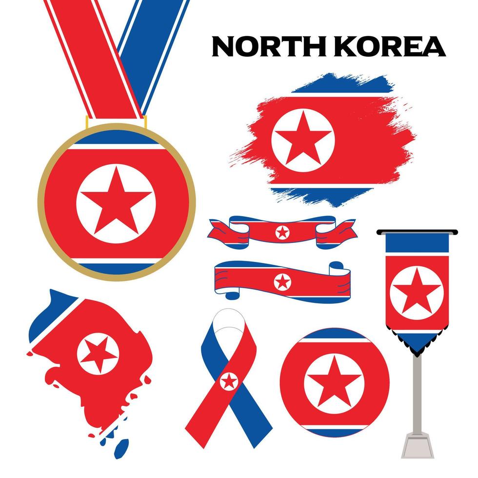 coleção de elementos com o modelo de design da bandeira da coreia do norte vetor