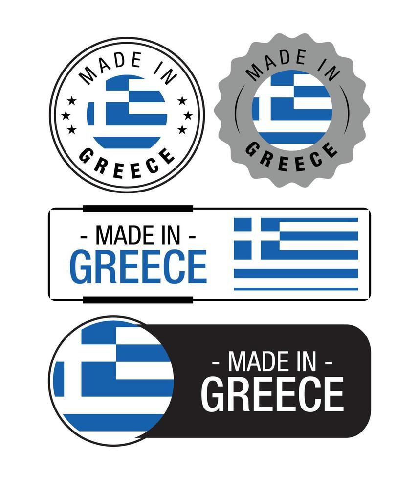 conjunto de rótulos feitos na grécia, logotipo, bandeira da grécia, emblema do produto grécia vetor