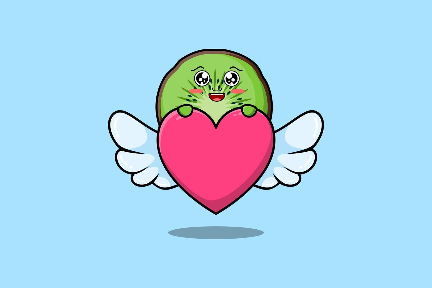 personagem de kiwi bonito dos desenhos animados, escondendo o coração vetor