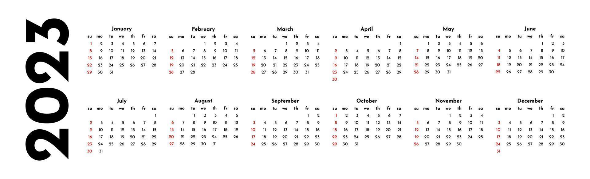 calendário para 2023 isolado em um fundo branco vetor