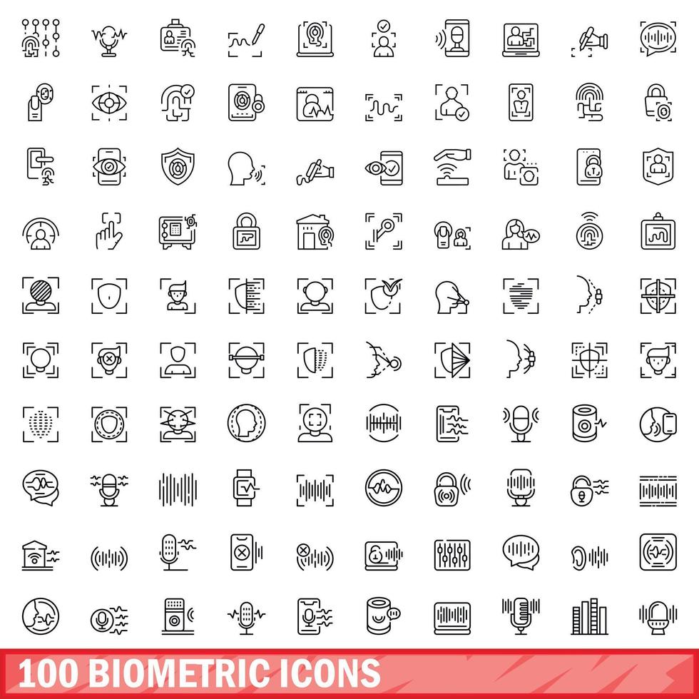 conjunto de 100 ícones biométricos, estilo de contorno vetor