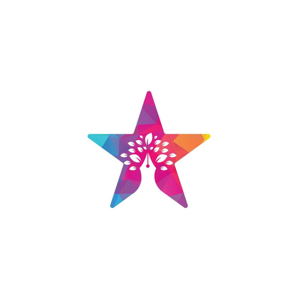 modelo de design de logotipo de conceito de forma de estrela de árvore de caneta. design de logotipo de negócios criativos de folha de árvore de caneta vetor