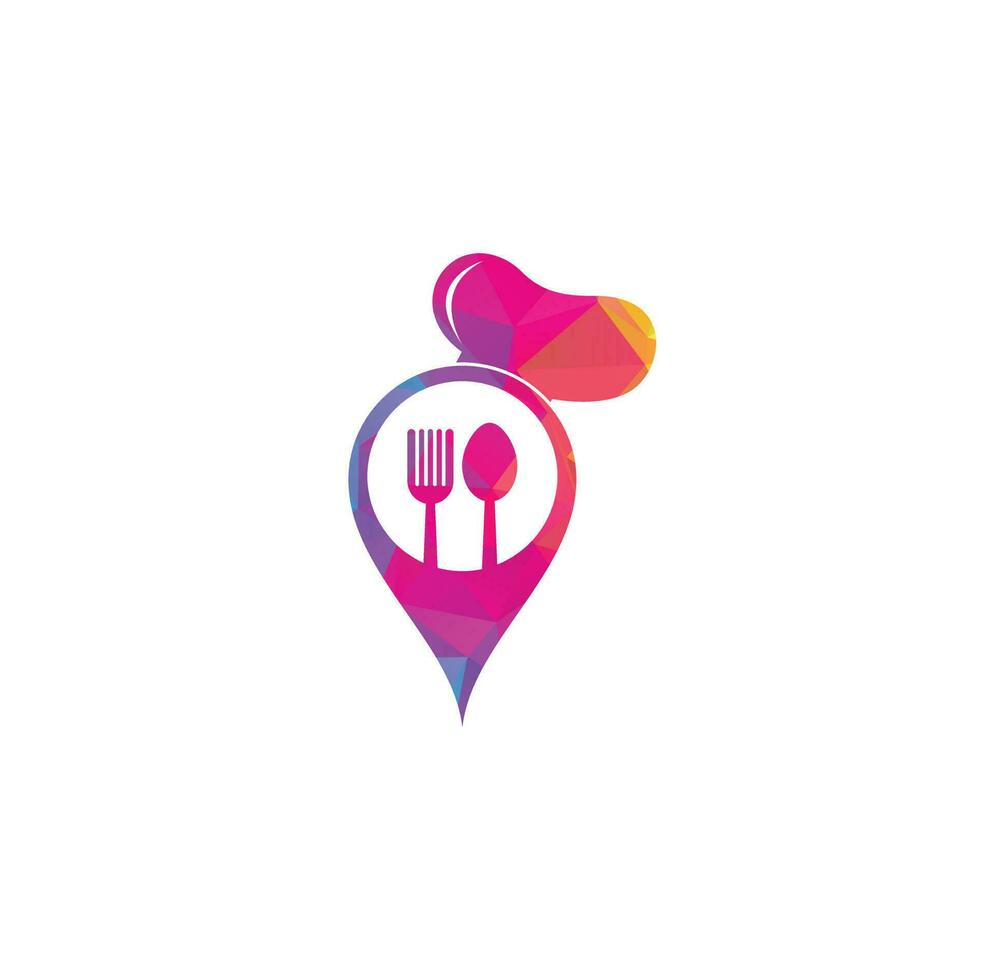 chapéu de chef com design de logotipo de ponto. restaurante chef localização localização mapa logotipo navegação ícone gps. vetor