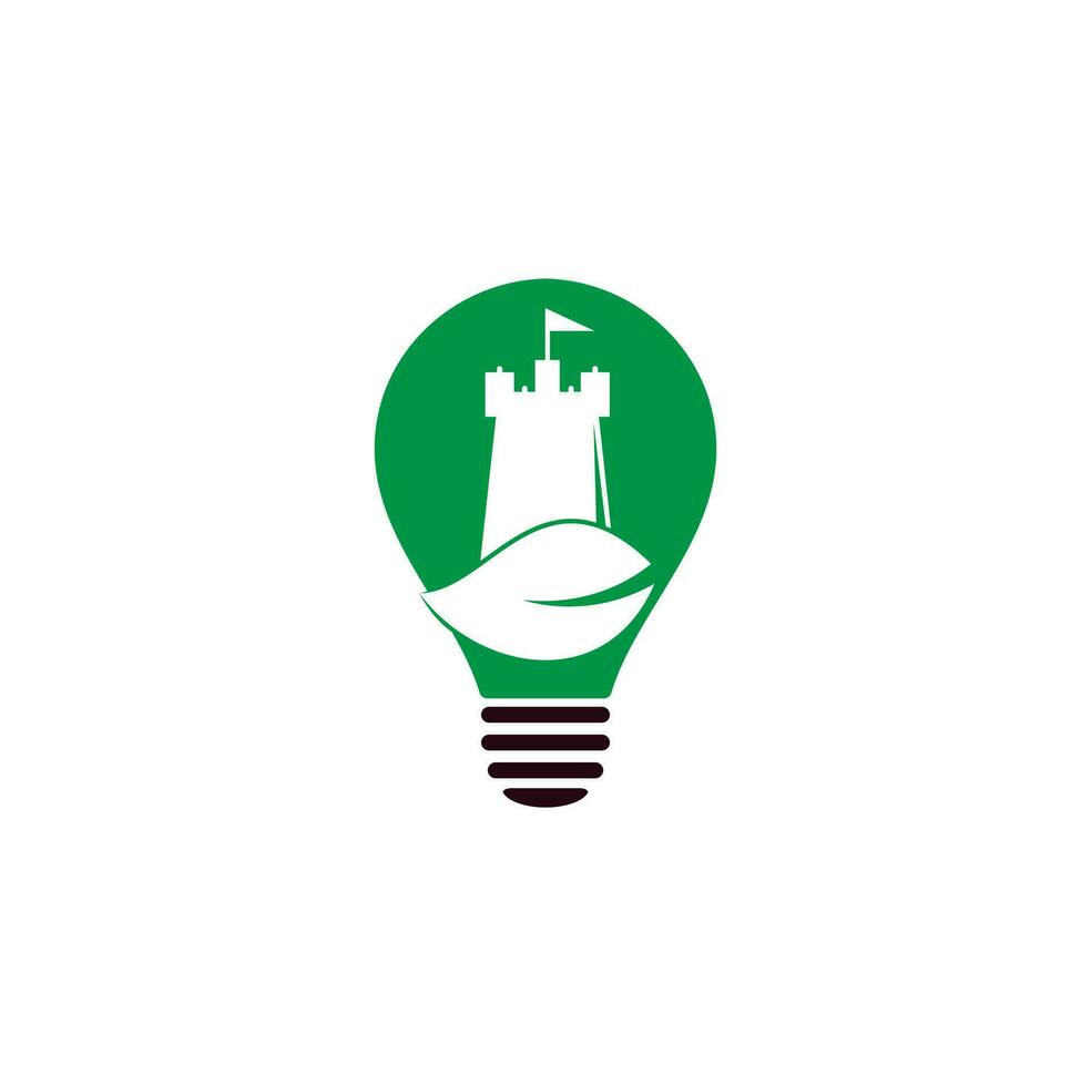 castelo e design de logotipo de conceito de forma de bulbo de folha. torre e eco símbolo ou ícone. vetor de conceito de design de logotipo de castelo de natureza
