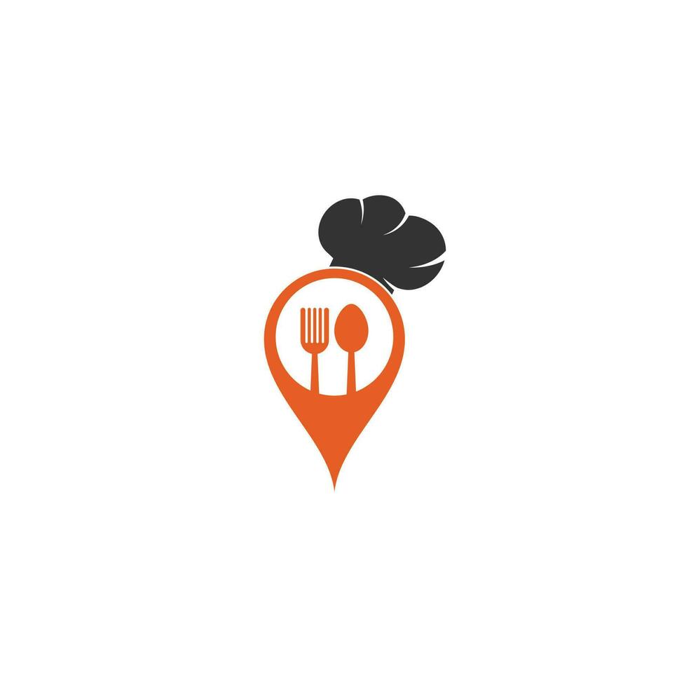 chapéu de chef com design de logotipo de ponto. restaurante chef localização localização mapa logotipo navegação ícone gps. vetor