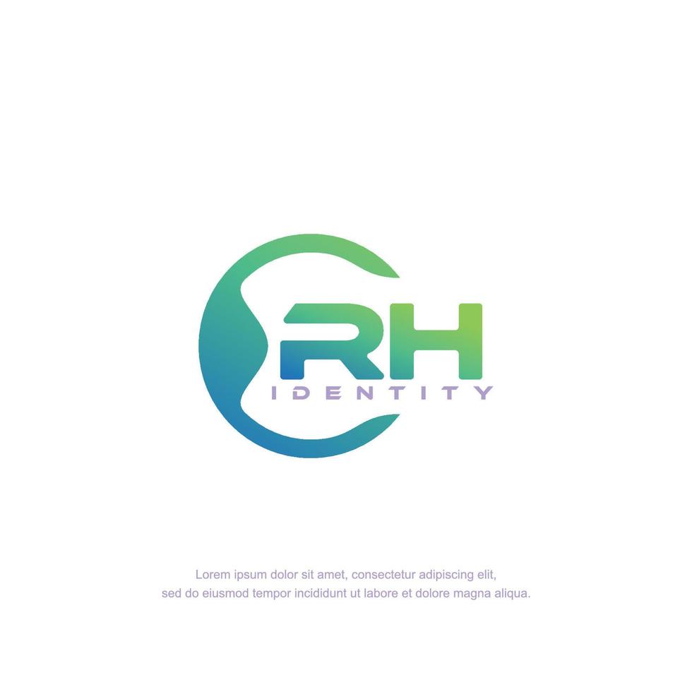 vetor de modelo de logotipo de linha circular de letra inicial rh com mistura de cores gradientes