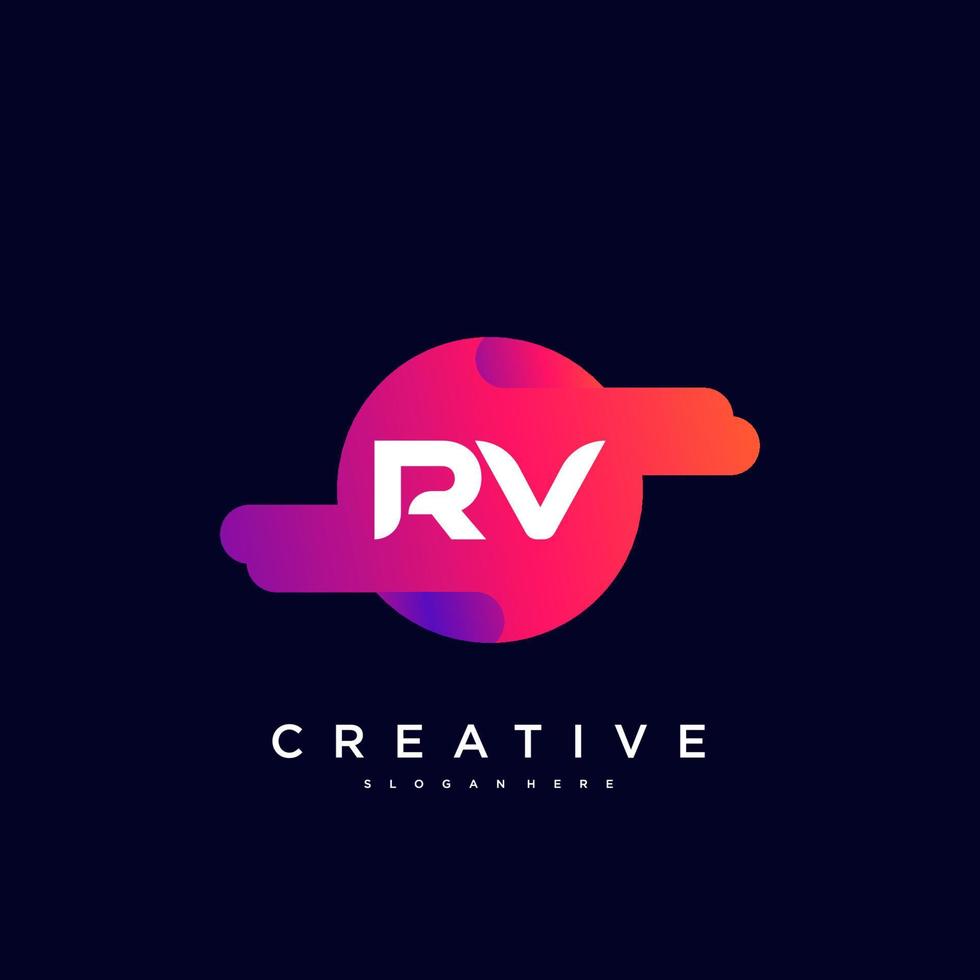 elementos de modelo de design de ícone de logotipo de letra inicial rv com arte colorida de onda. vetor