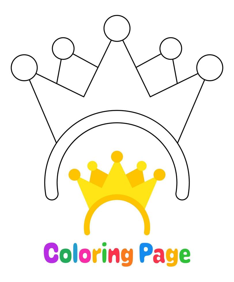 página para colorir com tiara de coroa para crianças vetor