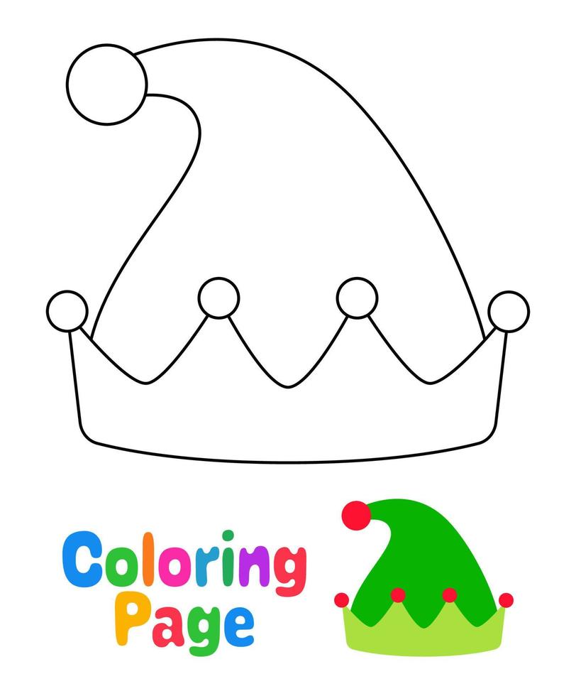 página para colorir com chapéu de elfo para crianças vetor