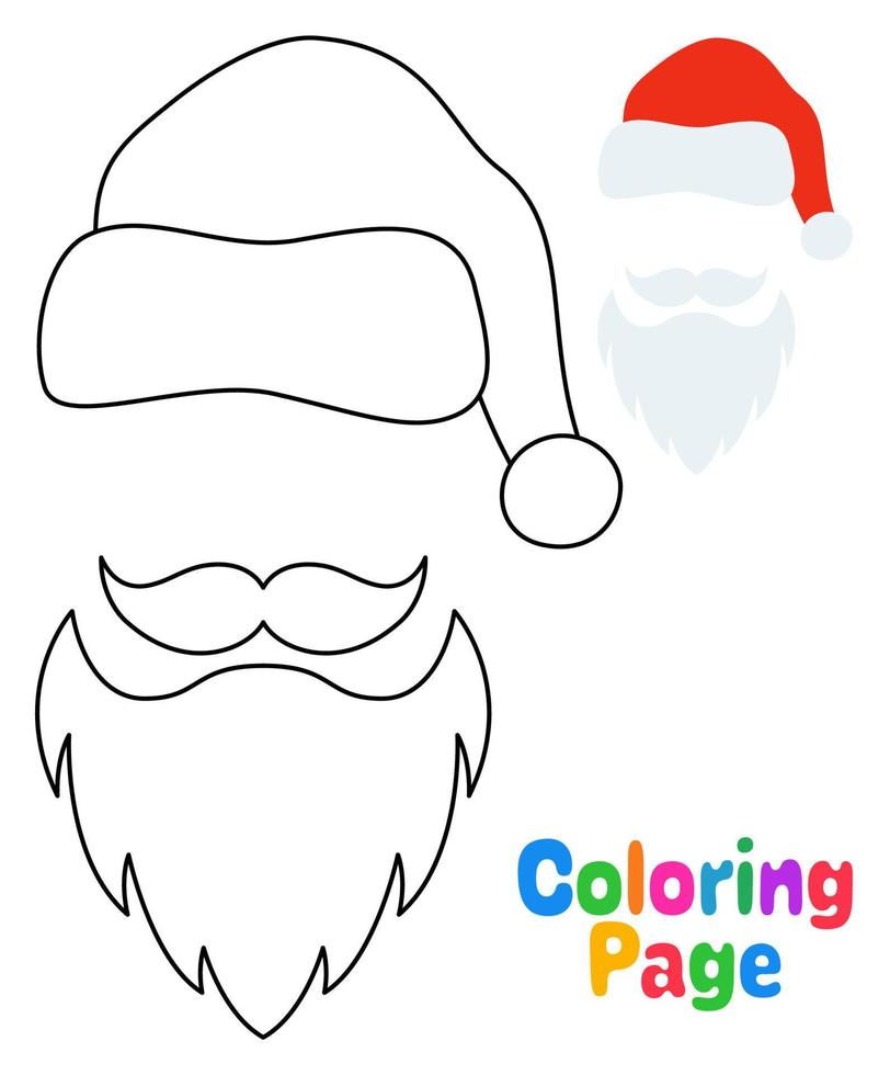 página para colorir com barba com chapéu de natal para crianças vetor