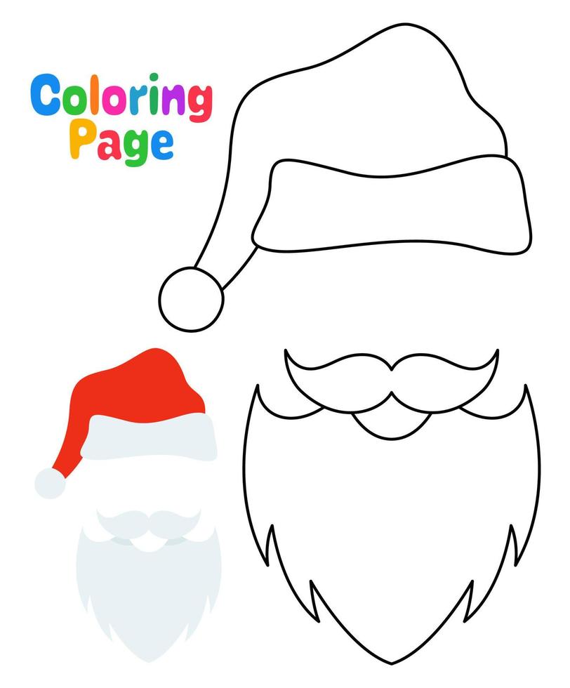 página para colorir com barba com chapéu de natal para crianças vetor