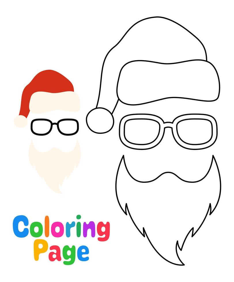 página para colorir com barba com chapéu de natal e óculos para crianças vetor
