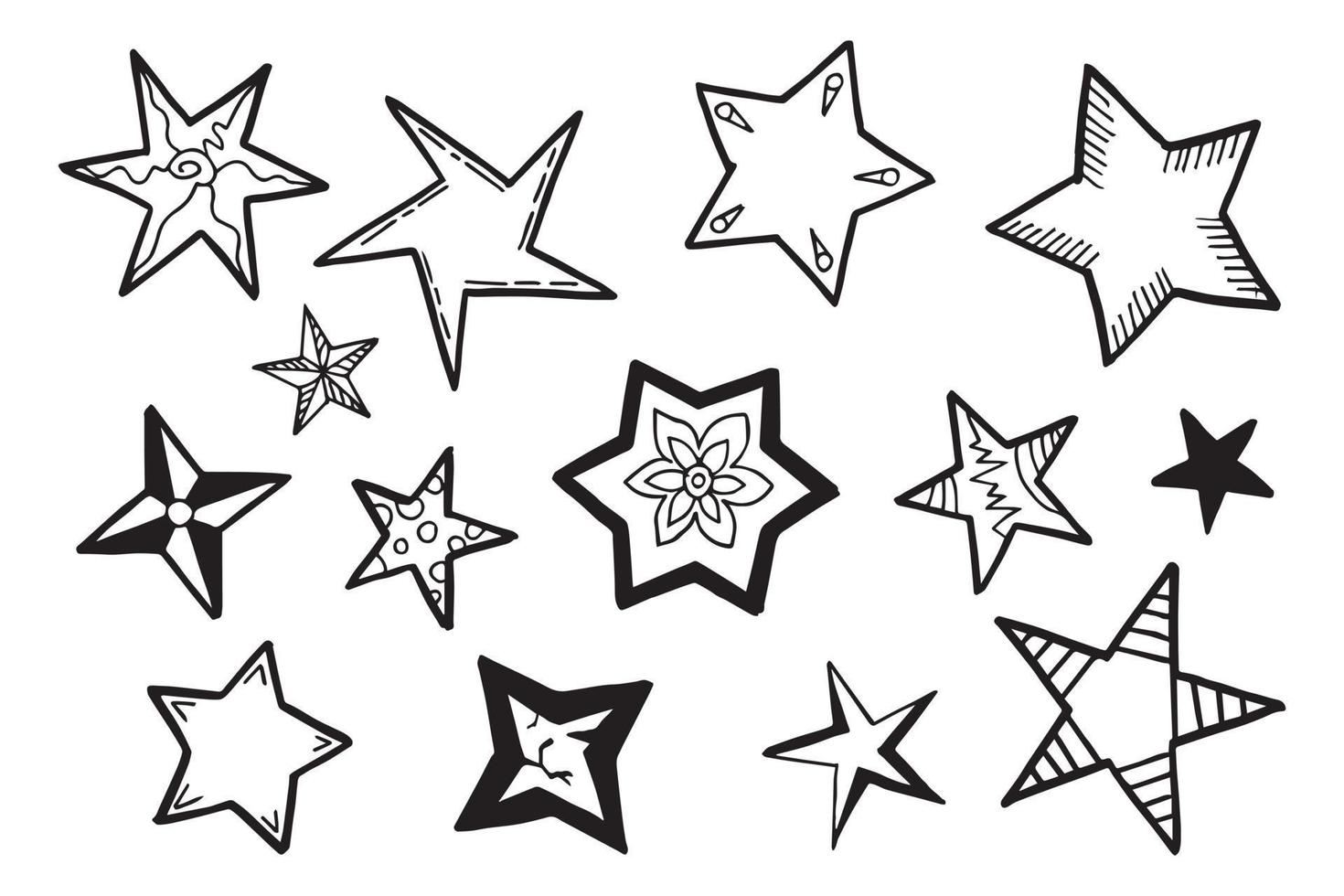 conjunto de doodle starburst. estrela desenhada à mão. vetor