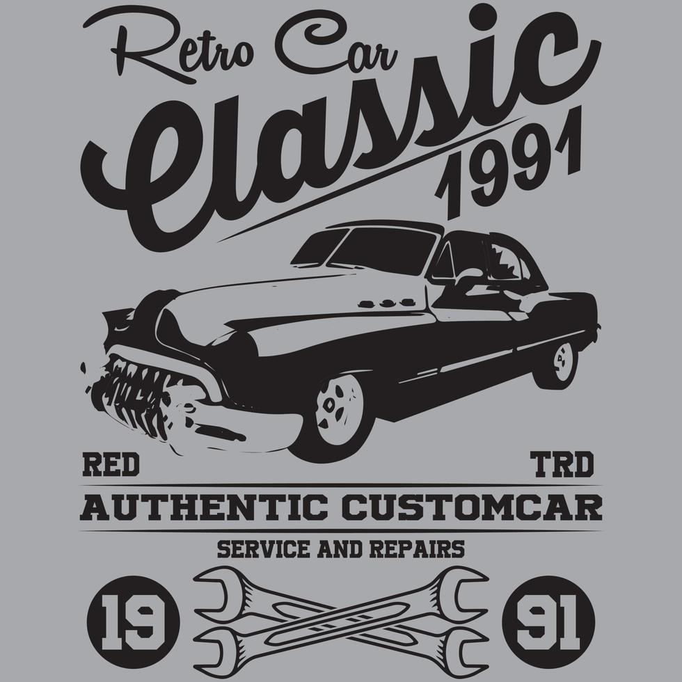 design de camiseta vetorial clássico de carro retrô de 1991 vetor