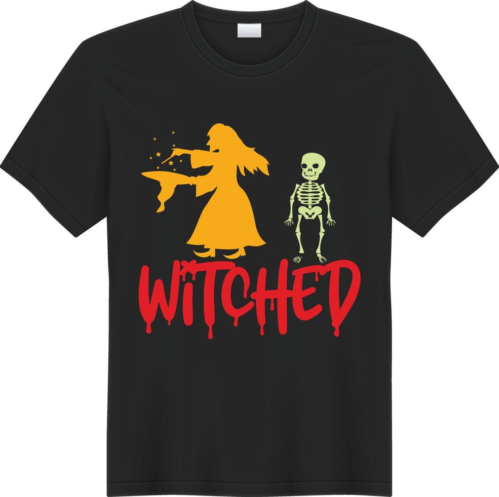 design de camiseta de bruxa de halloween vetor