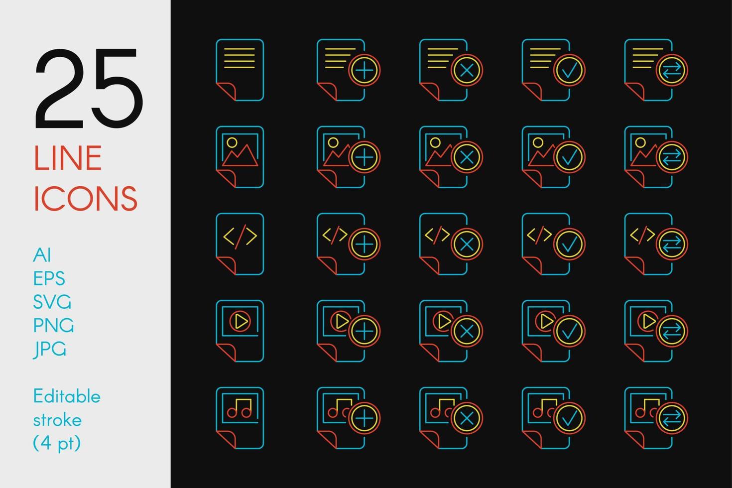 conjunto de ícones lineares de cores de documentos e arquivos vetor