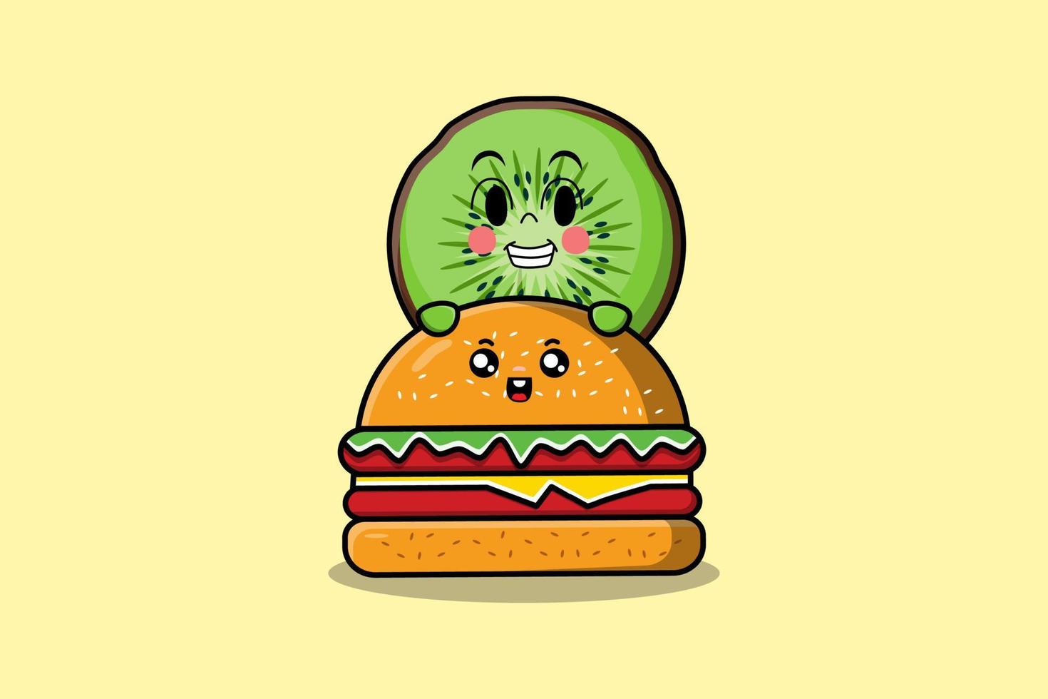 personagem de desenho animado de kiwi fofo escondido no hambúrguer vetor