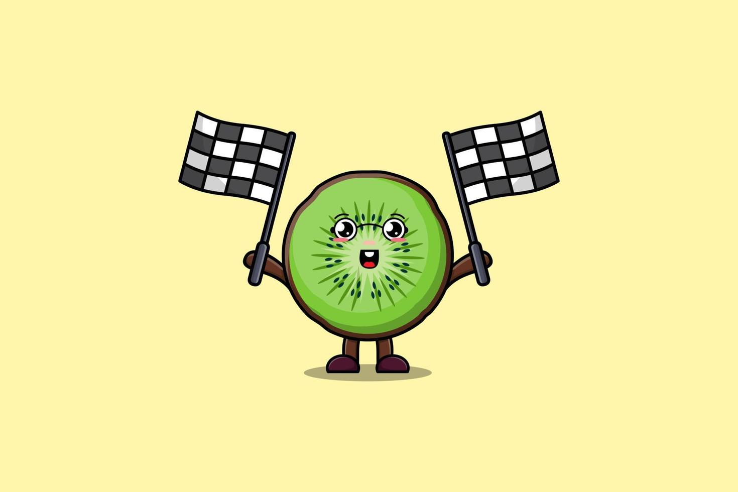 desenho de kiwi bonito segurando a bandeira da corrida vetor