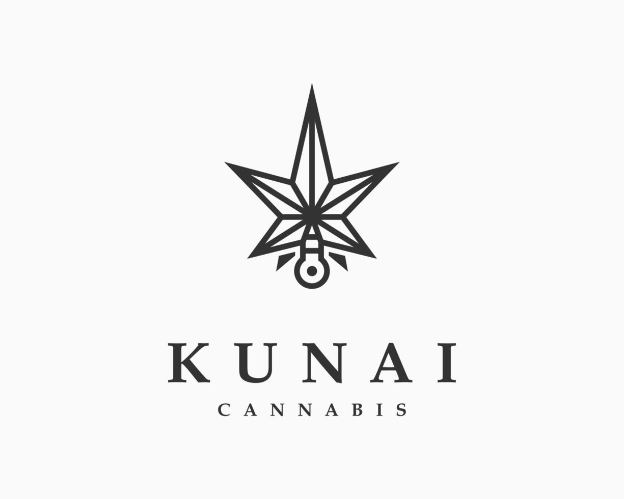 folha de cannabis cânhamo erva erva daninha cbd thc sativa kunai faca assassino samurai ninja vector design de logotipo