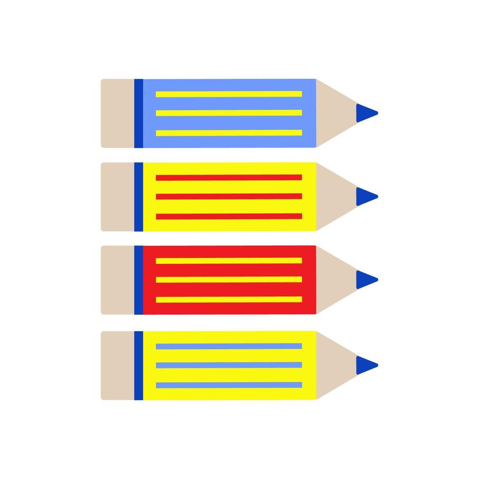 lápis azul, amarelo, vermelho brilhante sobre fundo branco. cartaz de escola brilhante. papelaria para alunos e professores. conceito de design de educação. ilustração vetorial vetor