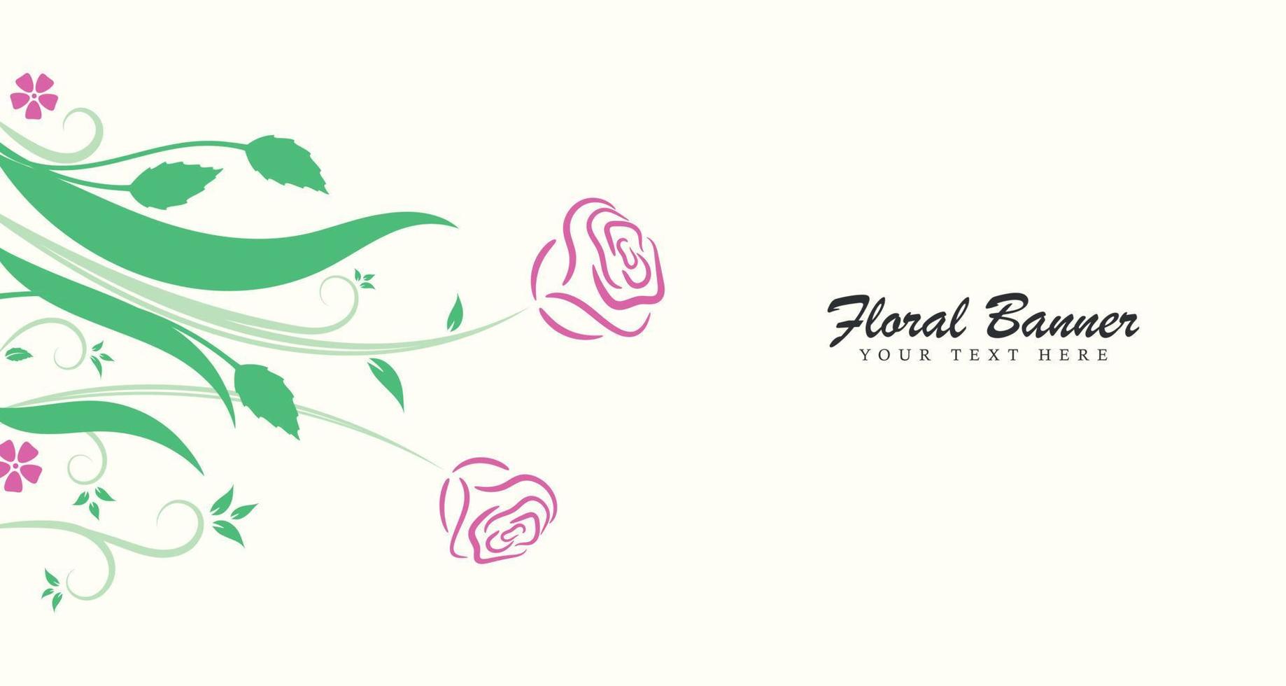 fundo floral desenhado à mão com flor rosa e folha em fundo branco vetor