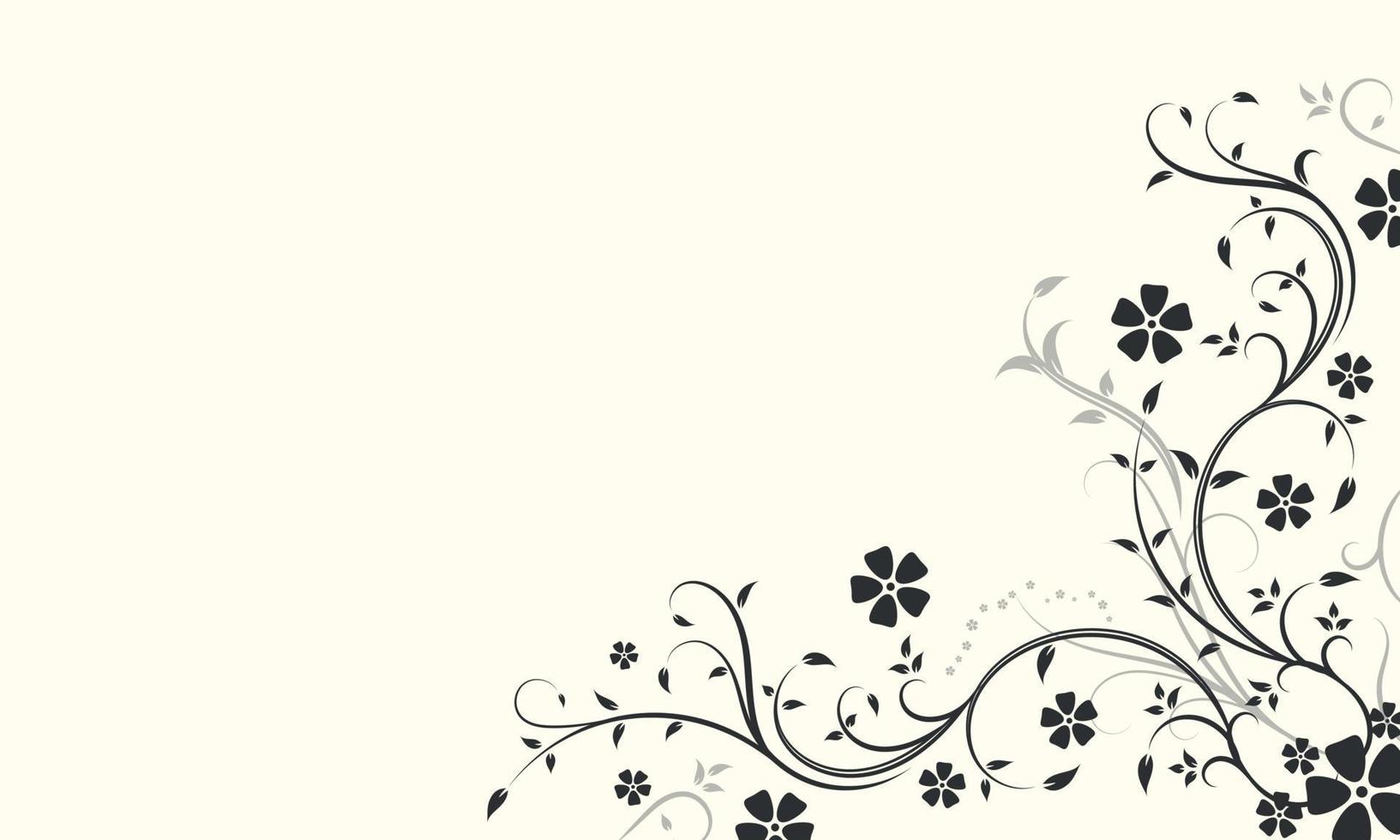 floral ornamental preto e branco com folha e flor para banner e borda vetor