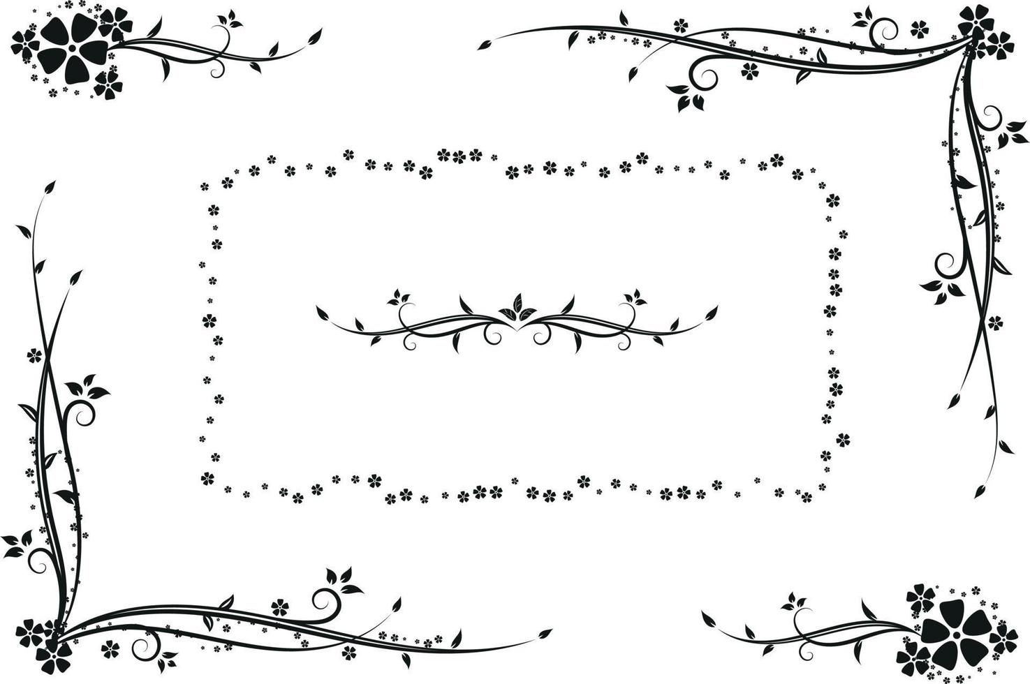 elemento de molduras de borda floral ornamental com trepadeira desenhada à mão e flor em fundo branco vetor