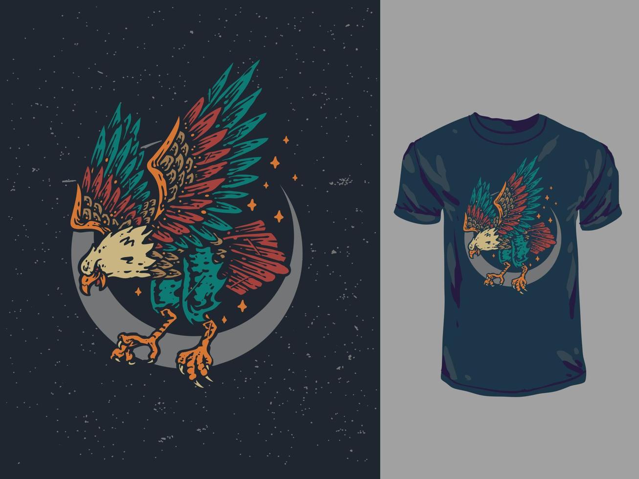 ilustração de camiseta desenhada à mão de águia americana vintage vetor