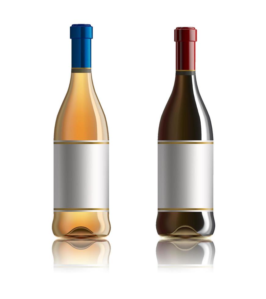 garrafa de vinho tinto. conjunto de garrafas de vinho branco, rosa e tinto. isolado no fundo branco. vetor