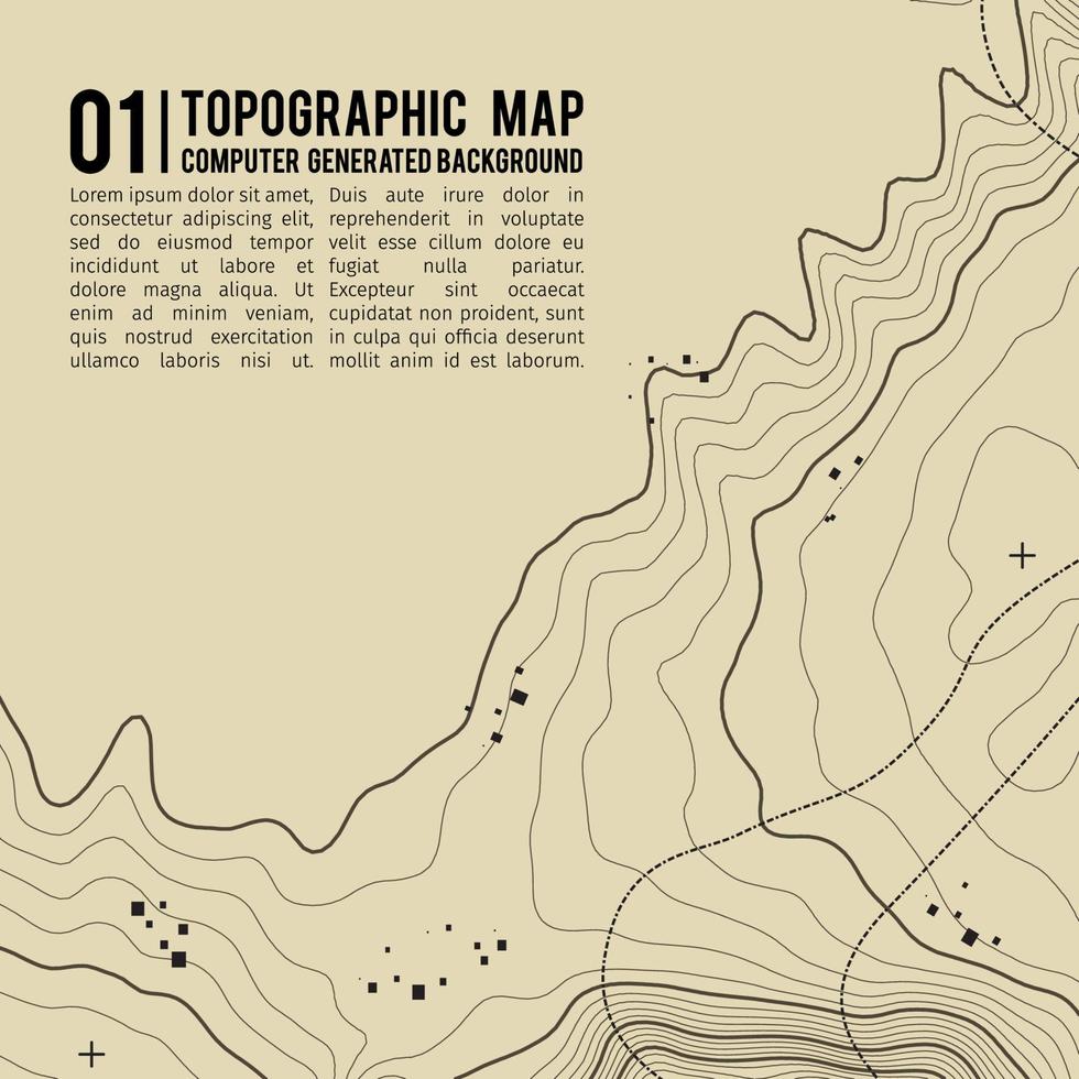 fundo do mapa topográfico com espaço para cópia. linha de fundo de contorno de mapa de topografia, ilustração em vetor abstrato de grade geográfica. trilha de montanha sobre o terreno.