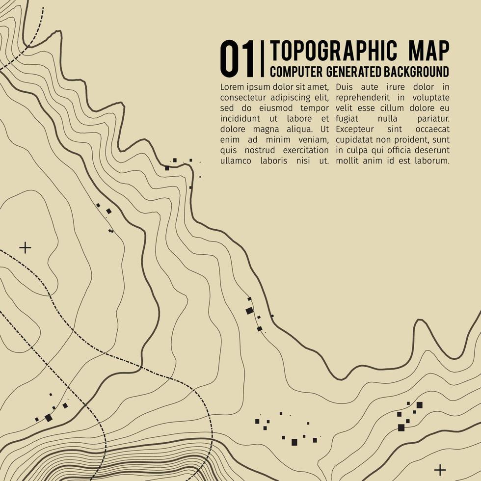 fundo do mapa topográfico com espaço para cópia. linha de fundo de contorno de mapa de topografia, ilustração em vetor abstrato de grade geográfica. trilha de montanha sobre o terreno.