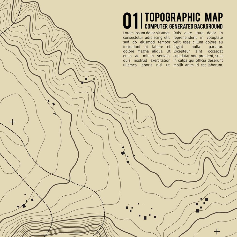 fundo do mapa topográfico com espaço para cópia. linha de fundo de contorno de mapa de topografia, ilustração em vetor abstrato de grade geográfica. trilha de montanha sobre o terreno.