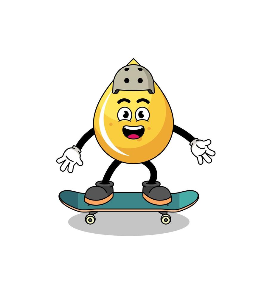 mascote da gota de mel jogando um skate vetor