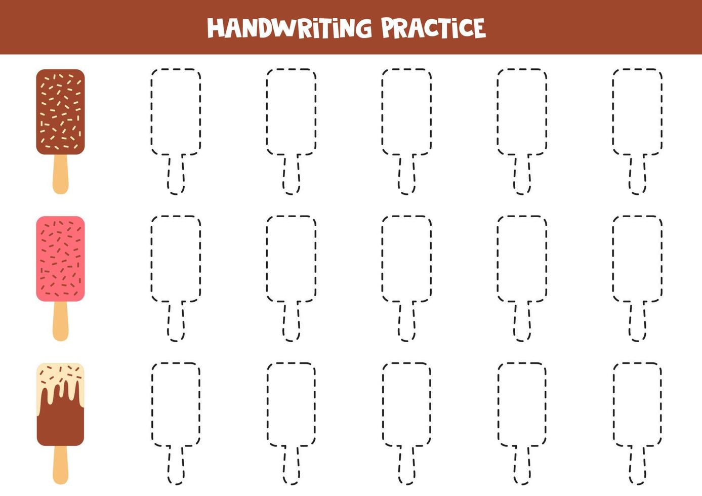 linhas de rastreamento para crianças com sorvetes fofos. prática da escrita. vetor