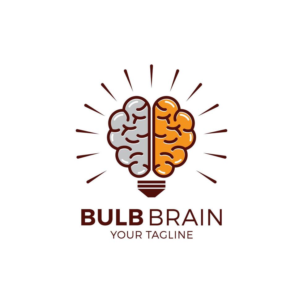design de símbolo de ícone de bulbo de cérebro. modelo de design de logotipo de ideia criativa vetor