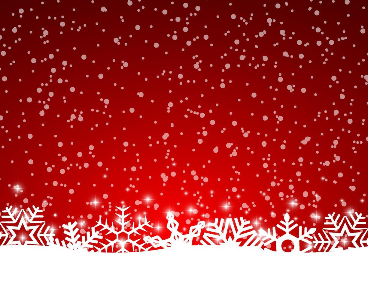 fundo vermelho de natal com flocos de neve e luz vetor