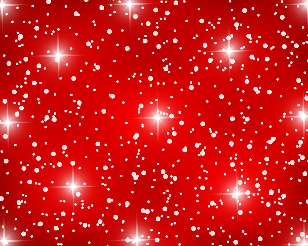fundo brilhante vermelho de natal com flocos de neve e estrelas vetor