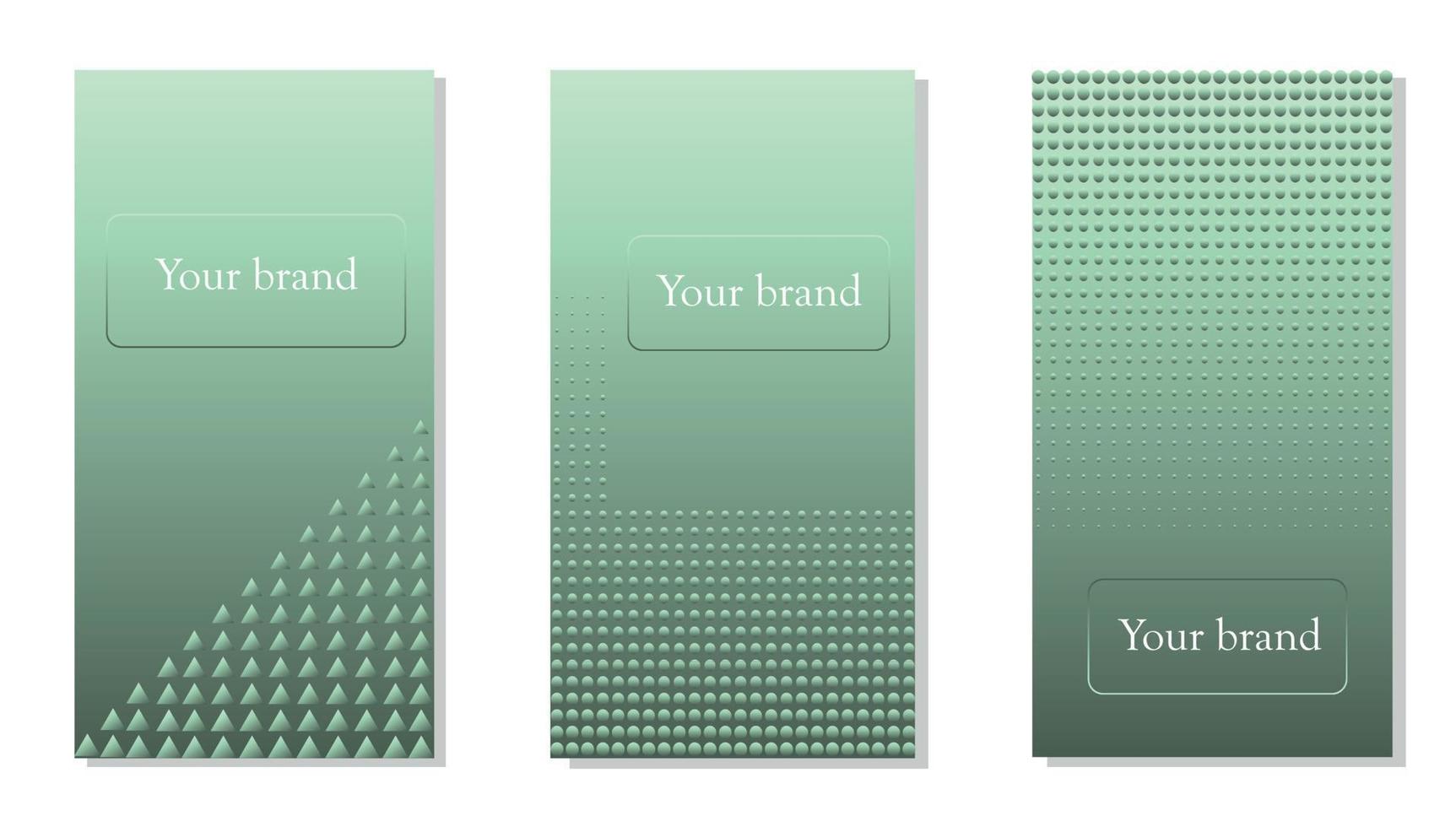 três desenhos abstratos de capa verde em um fundo branco. layout infográfico. cartaz publicitário. modelo de design de publicidade de folheto de negócios. fundo de modelo de layout de folheto. vetor