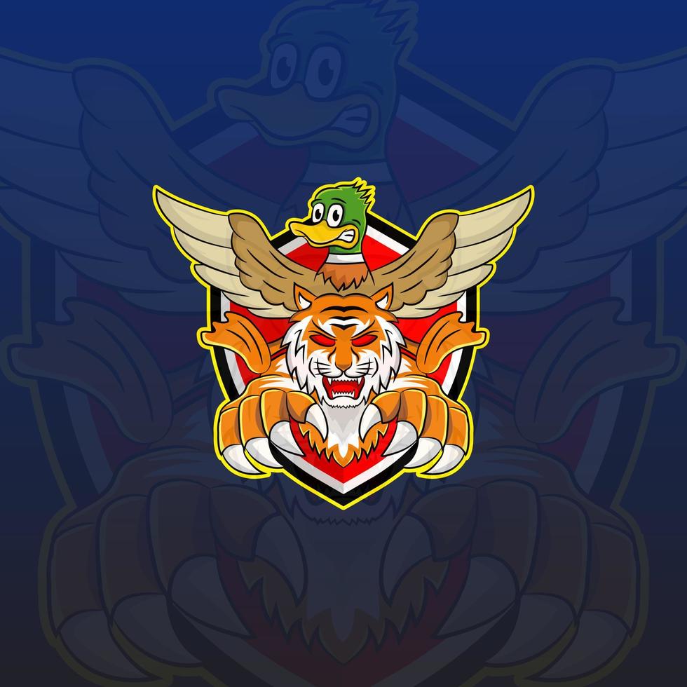 mascote do logotipo do esporte de tigre e pato vetor