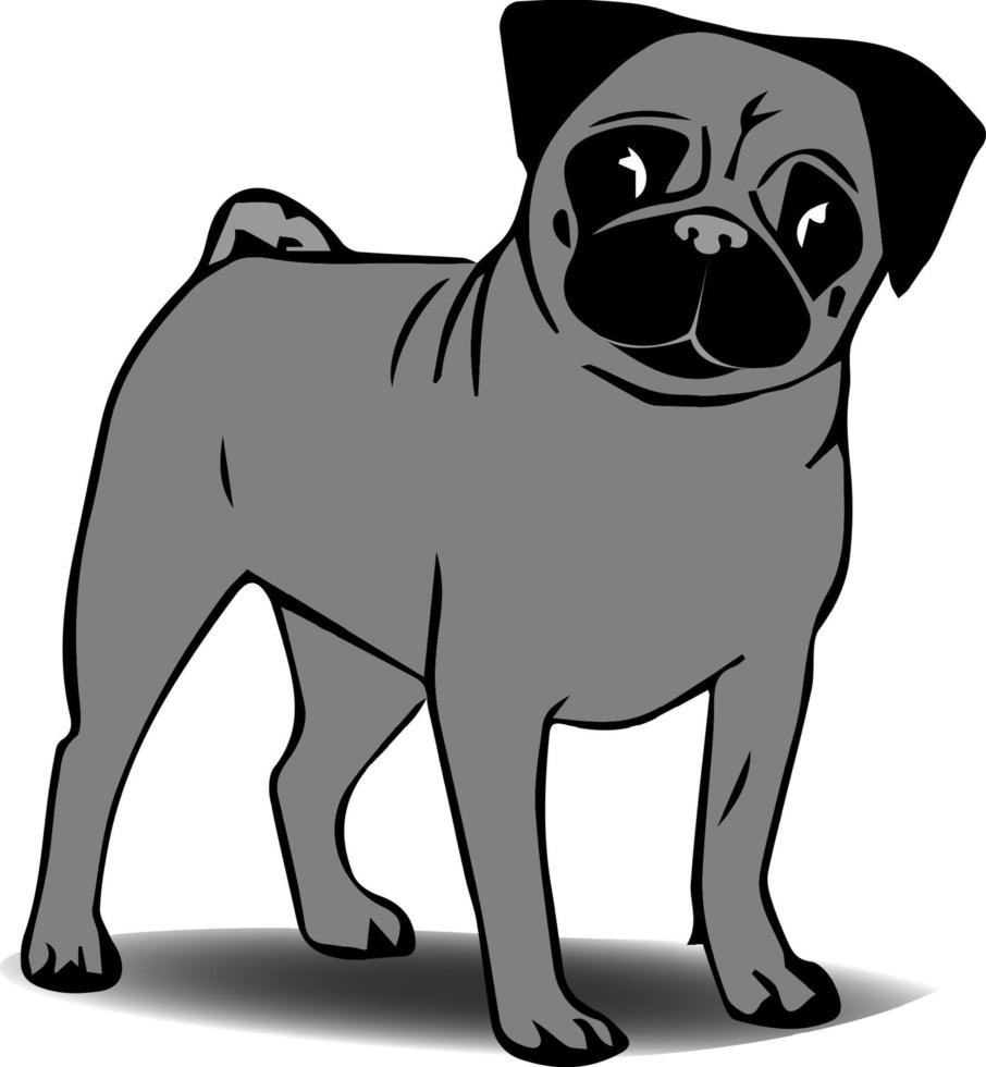 imagem de desenho animado de cachorro pug preto e branco. clipart de pug vetor