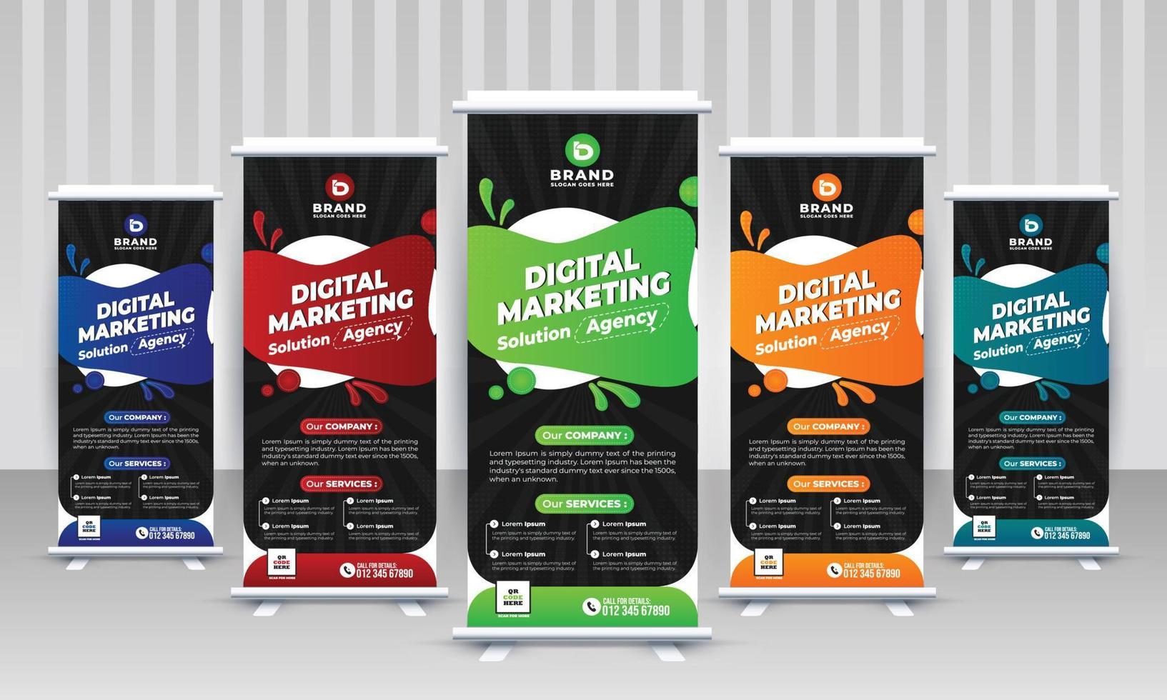 agência de marketing digital corporativa criativa moderna standee x rollup pullup sinalização retrátil olho cativante gradiente modelo de vetor de banner de várias cores