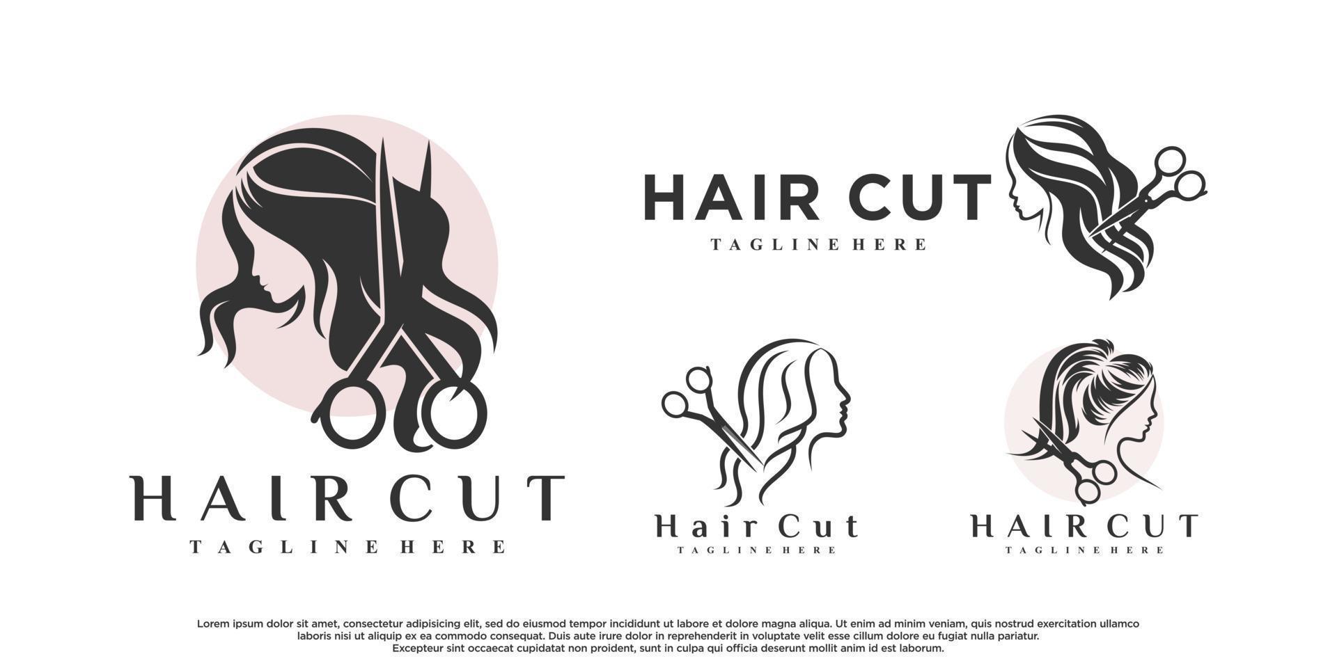 pacote de design de logotipo de corte de cabelo para beleza com vetor premium de conceito criativo