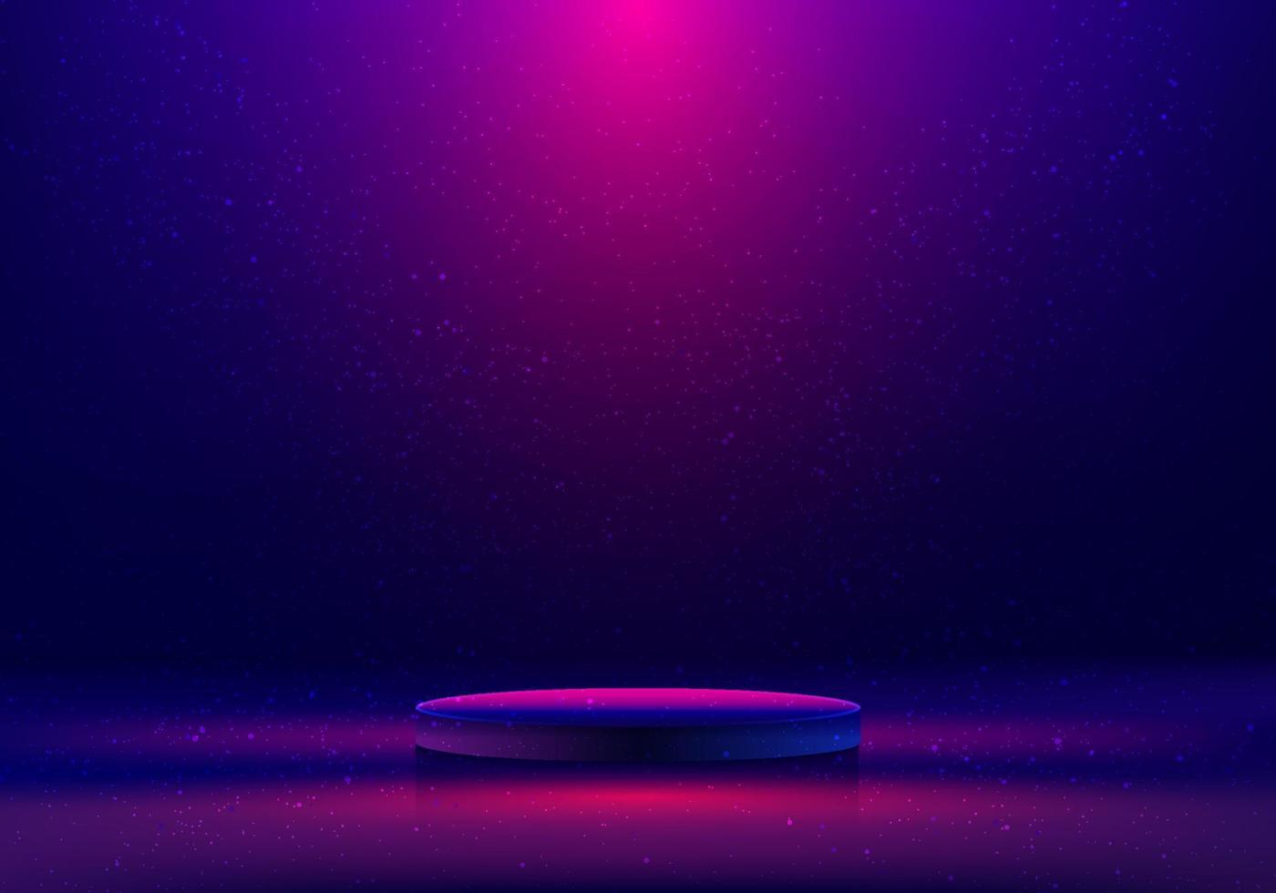 vazio 3d realista azul e rosa neon cor pódio sala de estúdio brilhante efeito de iluminação com decoração poeira mínima cena background vetor