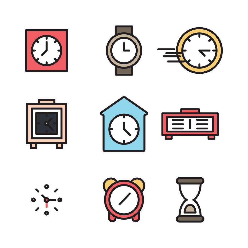 ícones de relógio coloridos delineados vetor