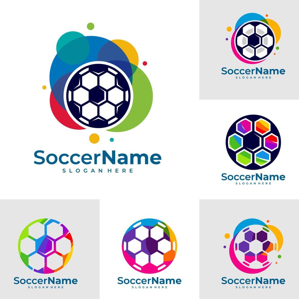 conjunto de modelo de logotipo de futebol colorido, vetor de design de logotipo de futebol