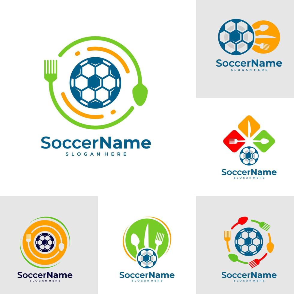 conjunto de modelo de logotipo de futebol de comida, vetor de design de logotipo de futebol